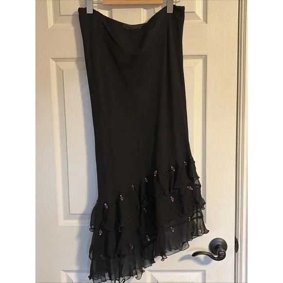 Vintage Ice Black 100% Silk Asymmetrical Sz 14 Whimsigoth Grunge Beaded Fairy - Picture 1 of 6